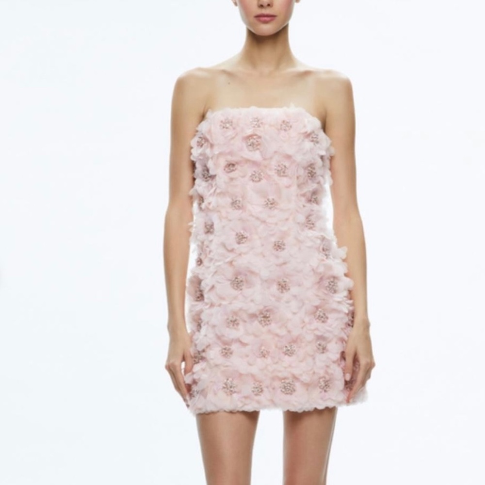 Alice + Olivia Velia Crystal Floral Strapless Mini Gown